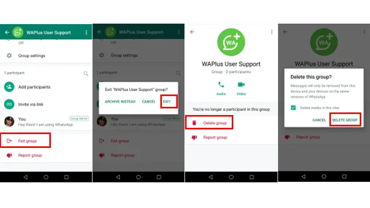 Exit WhatsApp group & Delete WhatsApp group