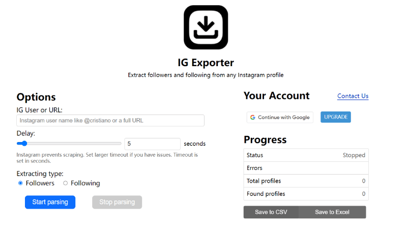 Ferramentas IG - Ferramenta de exportação de seguidores IG